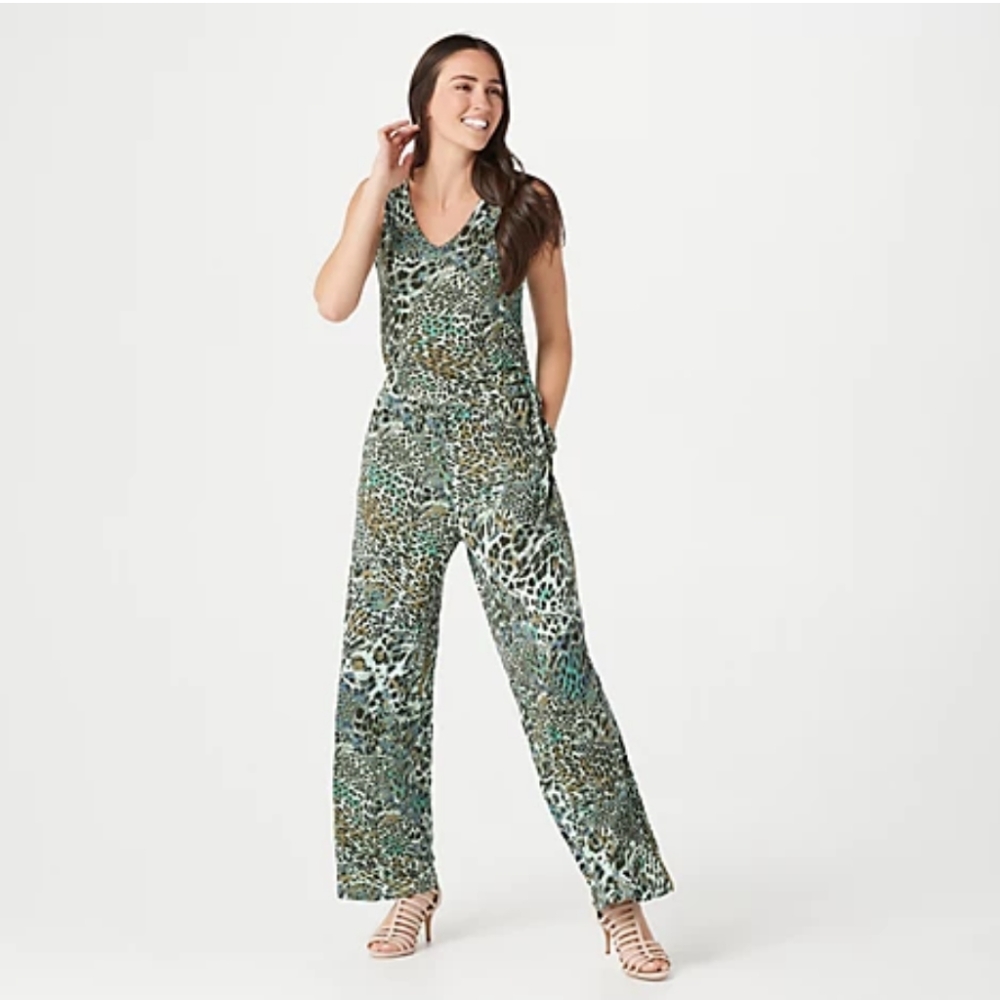 Lisa Rinna Sleeveless Wide Leg Knit Jumpsuit